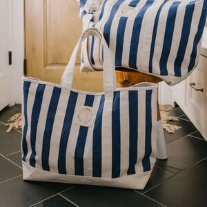 Navy and White Striped Tote Bag